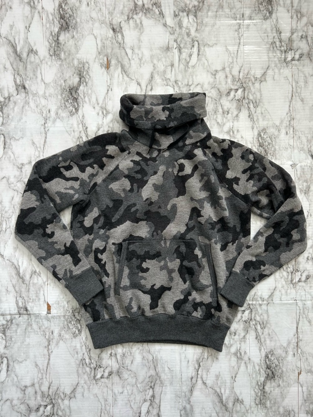 Polo Ralph Lauren women’s small Grey Camo Cowl Neck Turtleneck 100% Wool Sweater